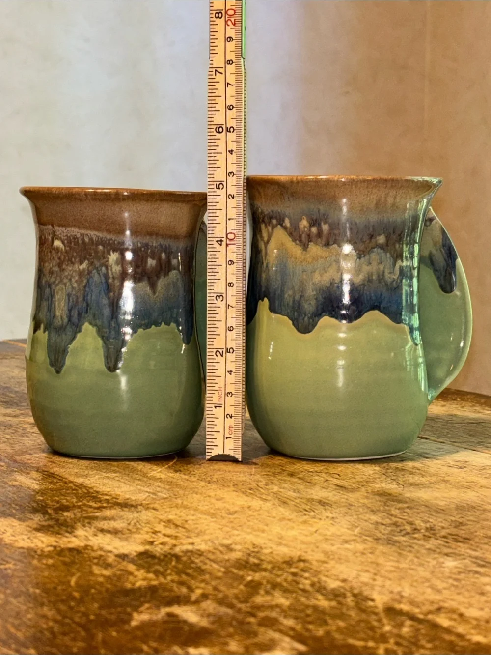2013 & 2017 Neher Clay in Motion Mossy Creek Pottery Hand Warmer Mugs - Set of 2